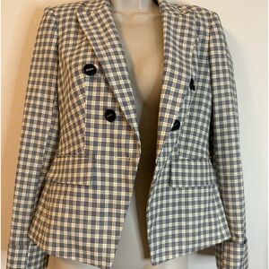 DKNY Navy Blue/White Plaid 4 Button Blazer NWOT Sz 2P MSRP: $200